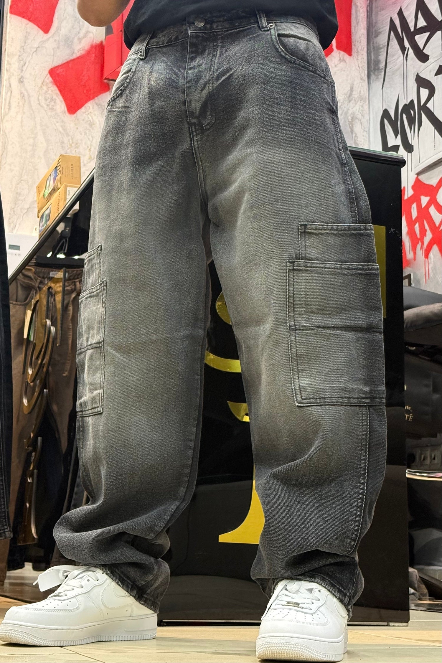 CARGO JEANS DOUBLE POCHE GRIS