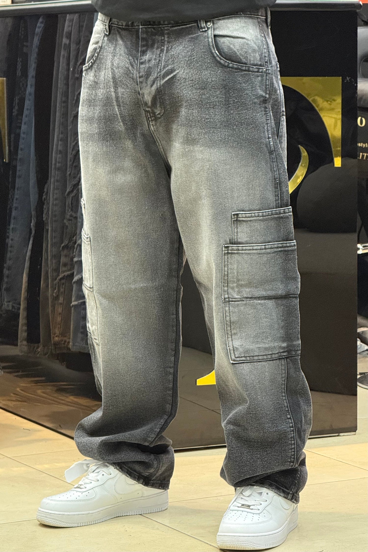CARGO JEANS DOUBLE POCHE GRIS
