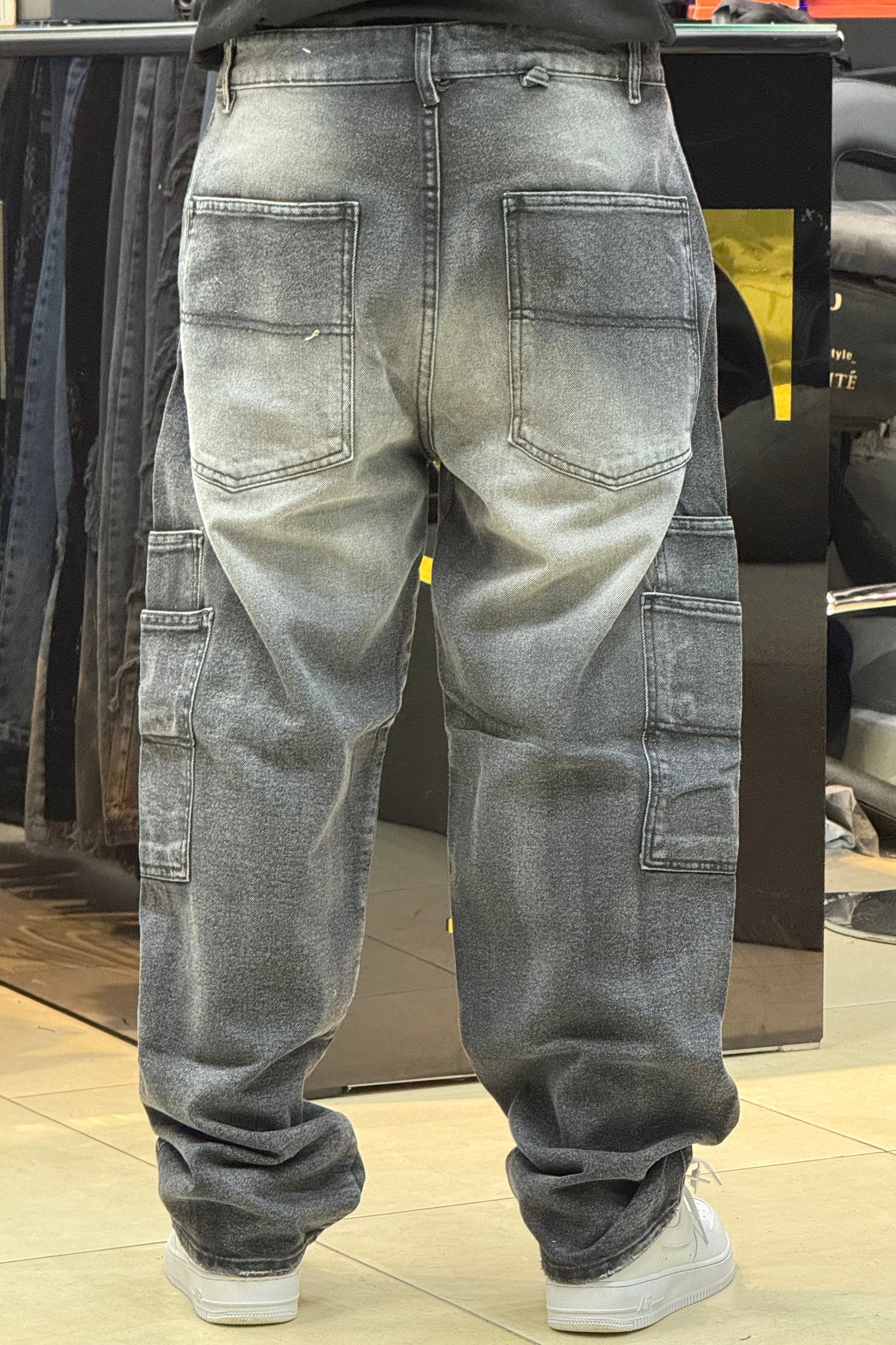 CARGO JEANS DOUBLE POCHE GRIS