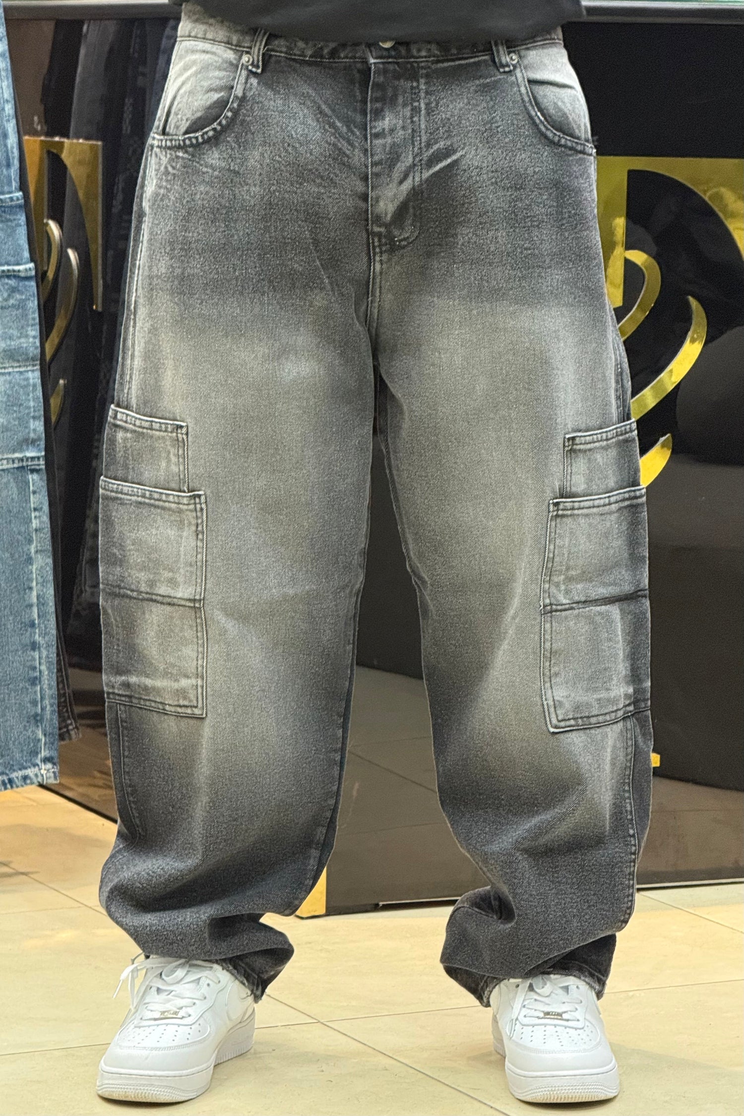 CARGO JEANS DOUBLE POCHE GRIS