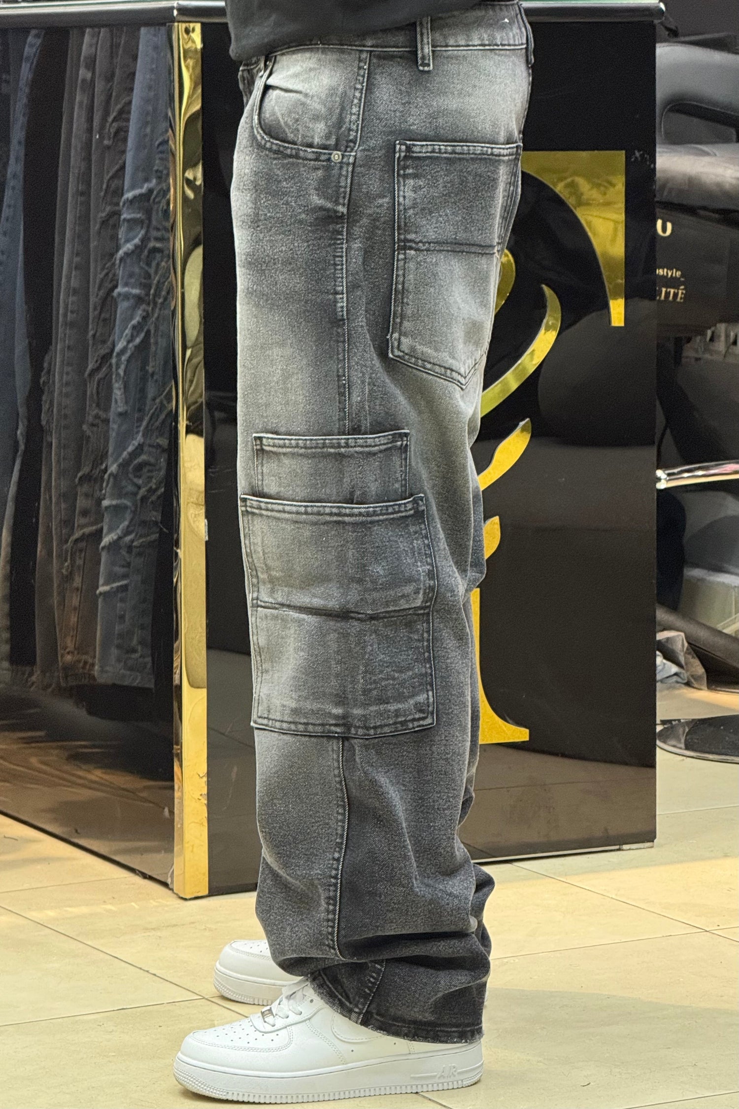 CARGO JEANS DOUBLE POCHE GRIS